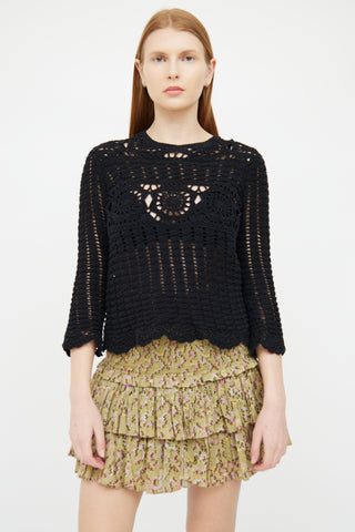 Isabel Marant Étoile Black Crochet Scalloped Sweater