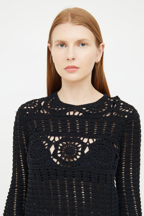 Isabel Marant Étoile Black Crochet Scalloped Sweater