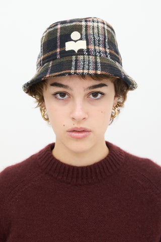 Isabel Marant Black & Multicolour Wool Haley Plaid Bucket Hat