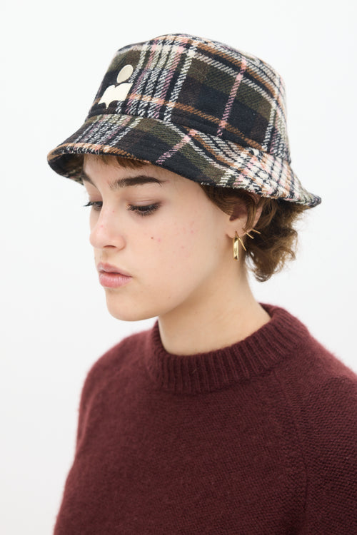 Isabel Marant Black & Multicolour Wool Haley Plaid Bucket Hat