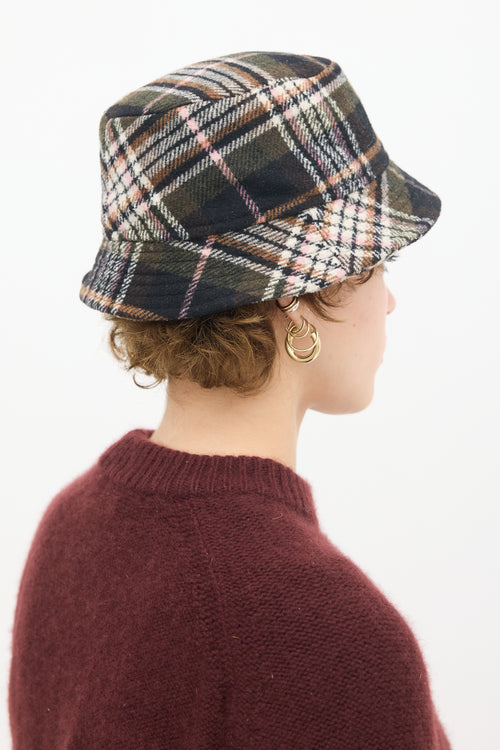 Isabel Marant Black & Multicolour Wool Haley Plaid Bucket Hat