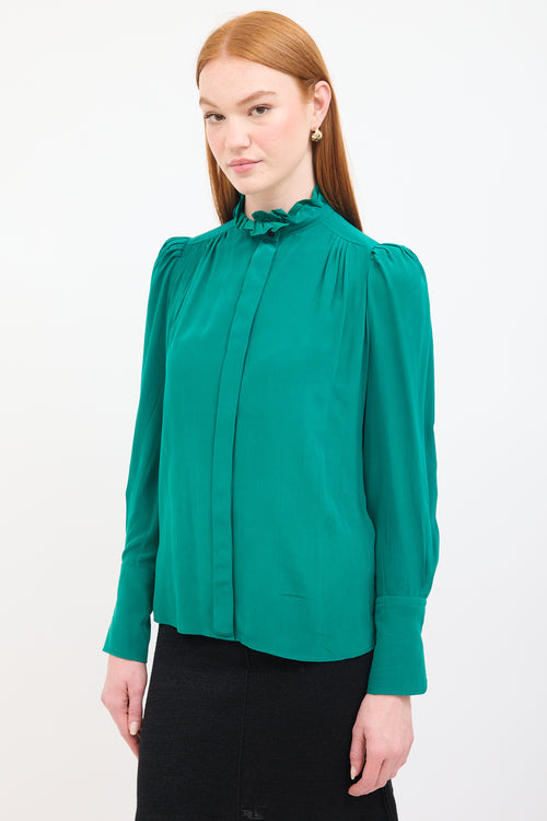 Isabel Marant Green Silk Ruffle  Shirt