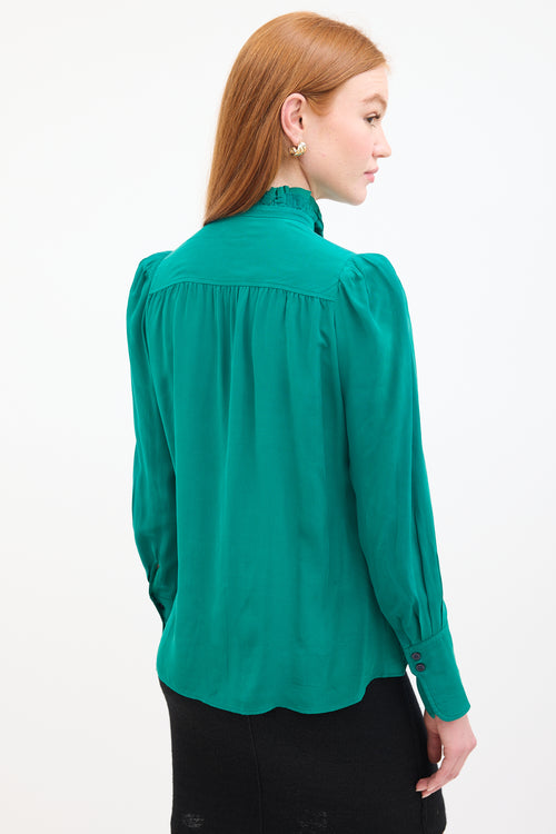 Isabel Marant Green Silk Ruffle  Shirt