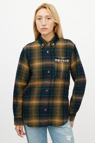 Isabel Marant Beige & Green Wool Plaid Jewel Shirt
