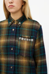 Isabel Marant Beige & Green Wool Plaid Jewel Shirt