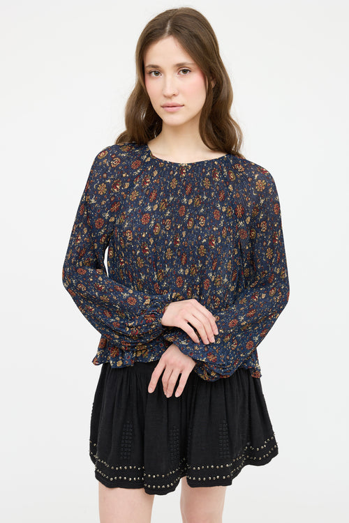 Veronica Beard Floral Pleated Top