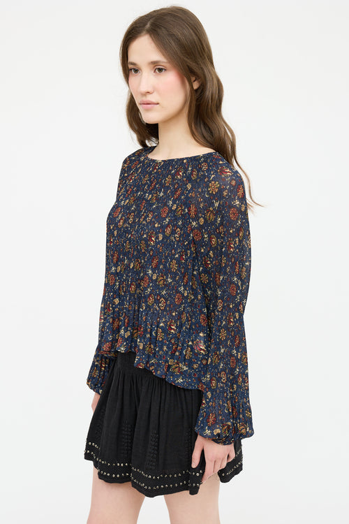 Veronica Beard Floral Pleated Top