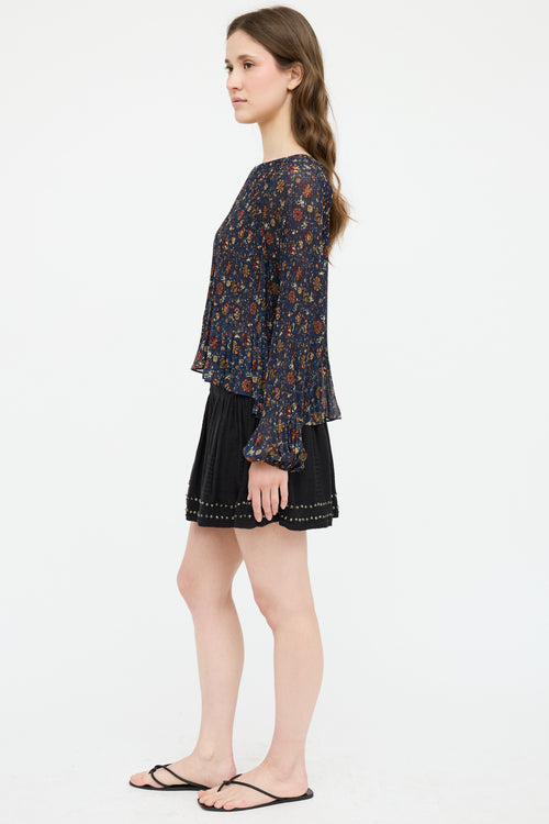 Veronica Beard Floral Pleated Top