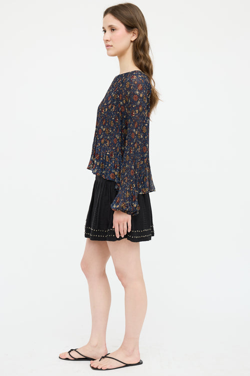 Veronica Beard Floral Pleated Top