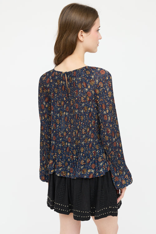 Veronica Beard Floral Pleated Top