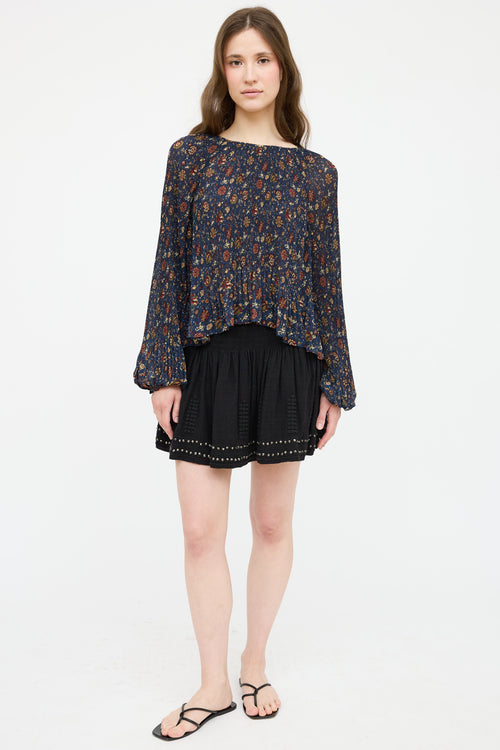 Veronica Beard Floral Pleated Top