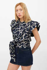 Isabel Marant Navy & Gold Metallic Asymmetrical Top