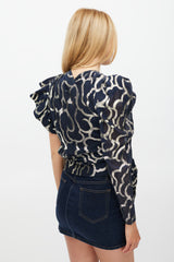 Isabel Marant Navy & Gold Metallic Asymmetrical Top