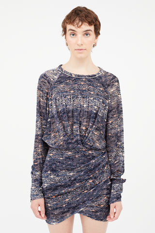 Isabel Marant Navy & Multi Velour Ruched Dress