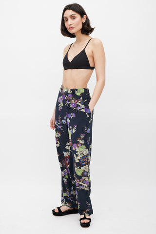 Isabel Marant Navy & Multicolour Silk Floral Trousers