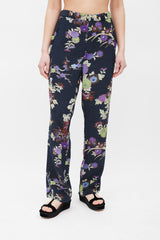 Isabel Marant Navy & Multicolour Silk Floral Trousers
