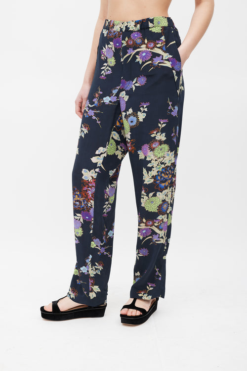 Isabel Marant Navy & Multicolour Silk Floral Trousers