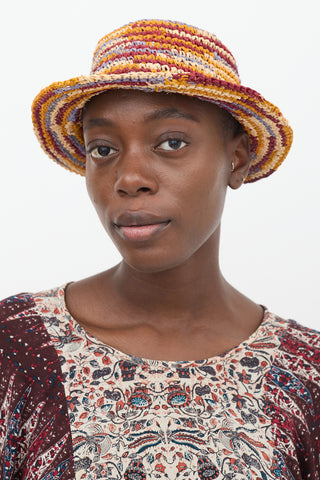 Isabel Marant Orange & Multicolour Raffia Yucata Bucket Hat