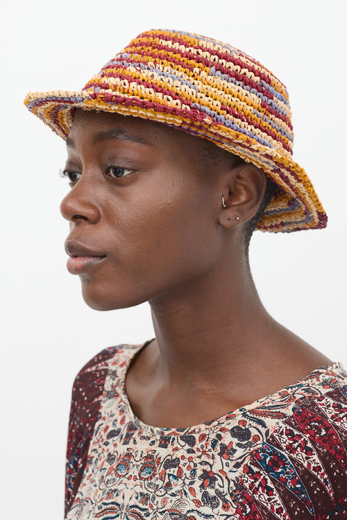 Isabel Marant Orange & Multicolour Raffia Yucata Bucket Hat