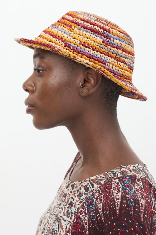 Isabel Marant Orange & Multicolour Raffia Yucata Bucket Hat