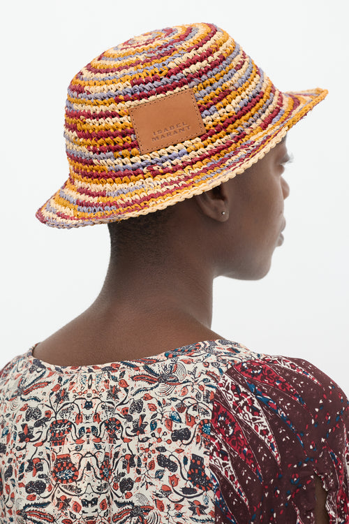 Isabel Marant Orange & Multicolour Raffia Yucata Bucket Hat