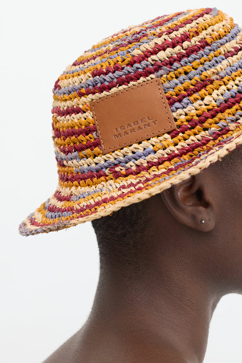 Isabel Marant Orange & Multicolour Raffia Yucata Bucket Hat