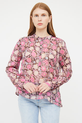Isabel Marant Étoile Pink & Multi Floral Print V Neck Top