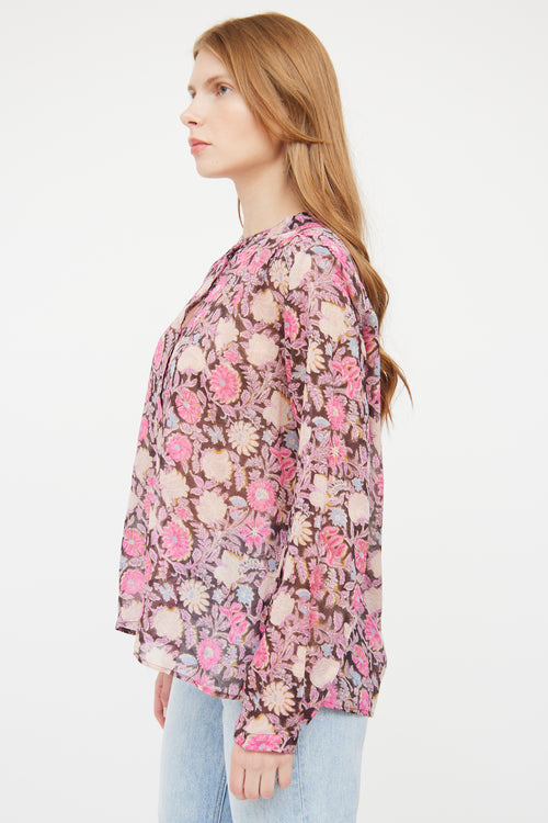 Isabel Marant Étoile Pink & Multi Floral Print V Neck Top
