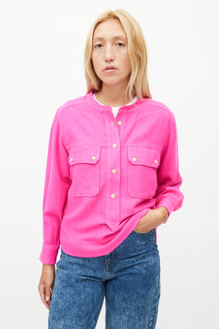 Isabel Marant Pink Silk Contrast Stitch Shirt