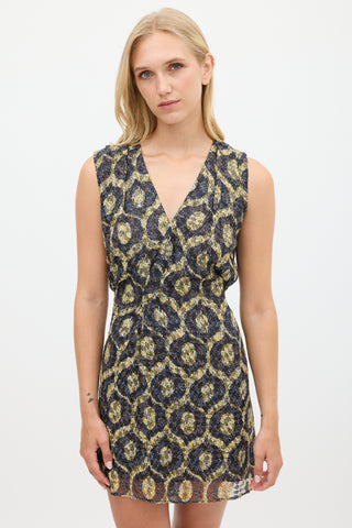 Isabel Marant Purple & Yellow Silk Tie Waist Dress