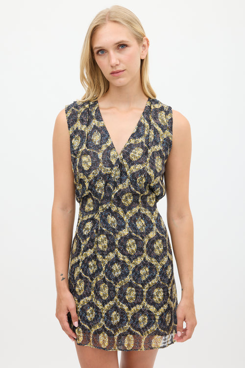 Isabel Marant Purple & Yellow Silk Tie Waist Dress