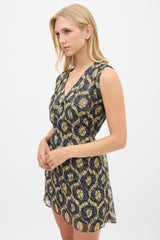 Isabel Marant Purple & Yellow Silk Tie Waist Dress