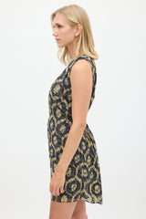 Isabel Marant Purple & Yellow Silk Tie Waist Dress