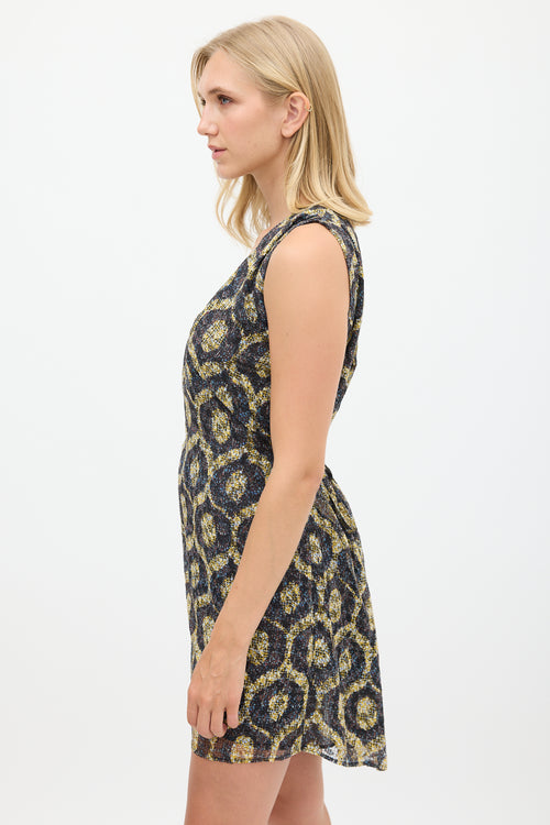 Isabel Marant Purple & Yellow Silk Tie Waist Dress