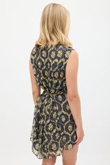 Isabel Marant Purple & Yellow Silk Tie Waist Dress
