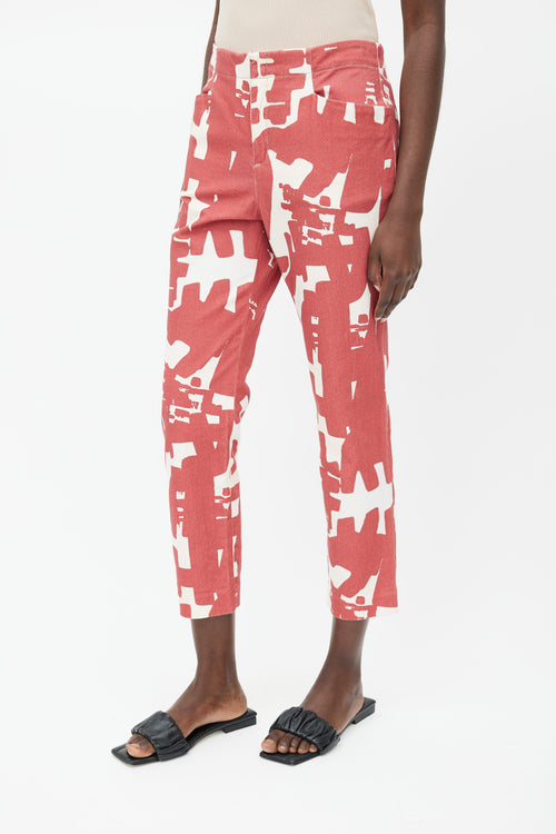 Isabel Marant Red & Cream Print Pant
