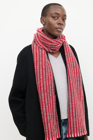 Isabel Marant Red & Multi Wool & Cashmere Fringe Scarf