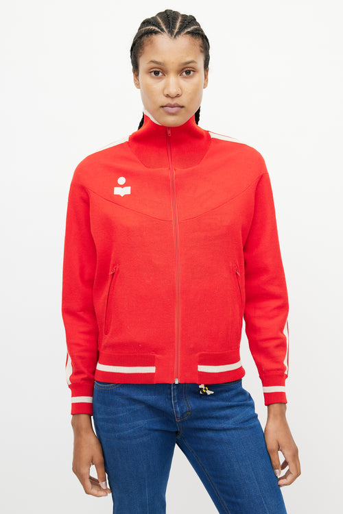 Isabel Marant Étoile Cream & Red Knit Logo Jacket