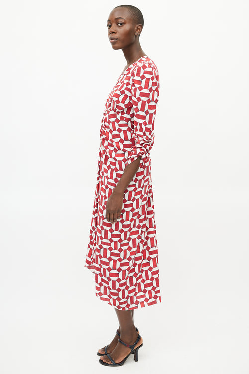 Isabel Marant Red & White Ruched Geometric Dress