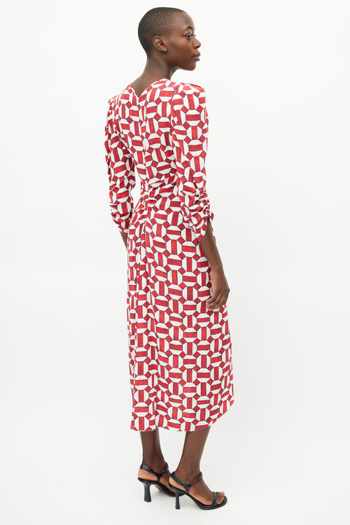 Isabel Marant Red & White Ruched Geometric Dress