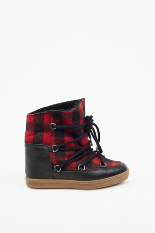Isabel Marant Red & Black Tartan Wedge Boots