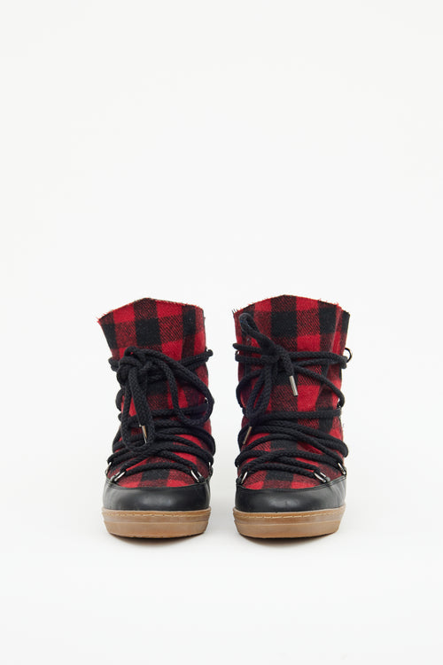 Isabel Marant Red & Black Tartan Wedge Boots