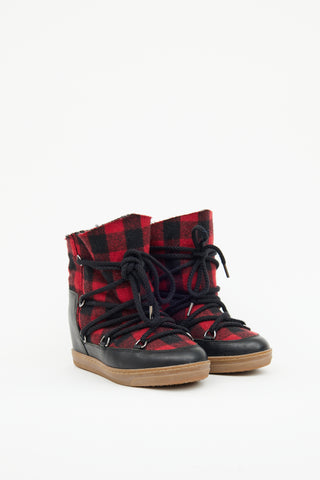 Isabel Marant Red & Black Tartan Wedge Boots