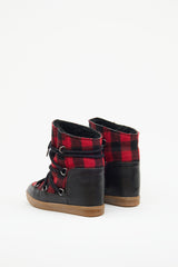 Isabel Marant Red & Black Tartan Wedge Boots