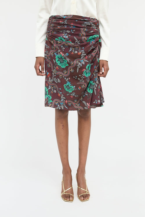 Isabel Marant Silk Ruched Floral Skirt