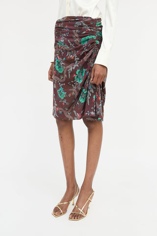 Isabel Marant Silk Ruched Floral Skirt