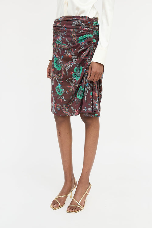 Isabel Marant Silk Ruched Floral Skirt