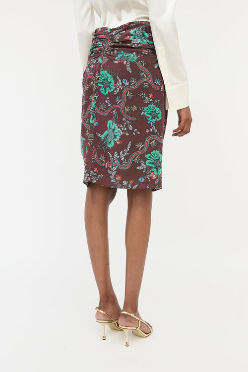 Isabel Marant Silk Ruched Floral Skirt