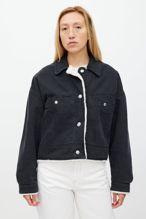 Isabel Marant Washed Black Denim & Shearling Paoleta Jacket