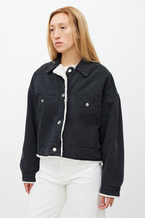 Isabel Marant Washed Black Denim & Shearling Paoleta Jacket